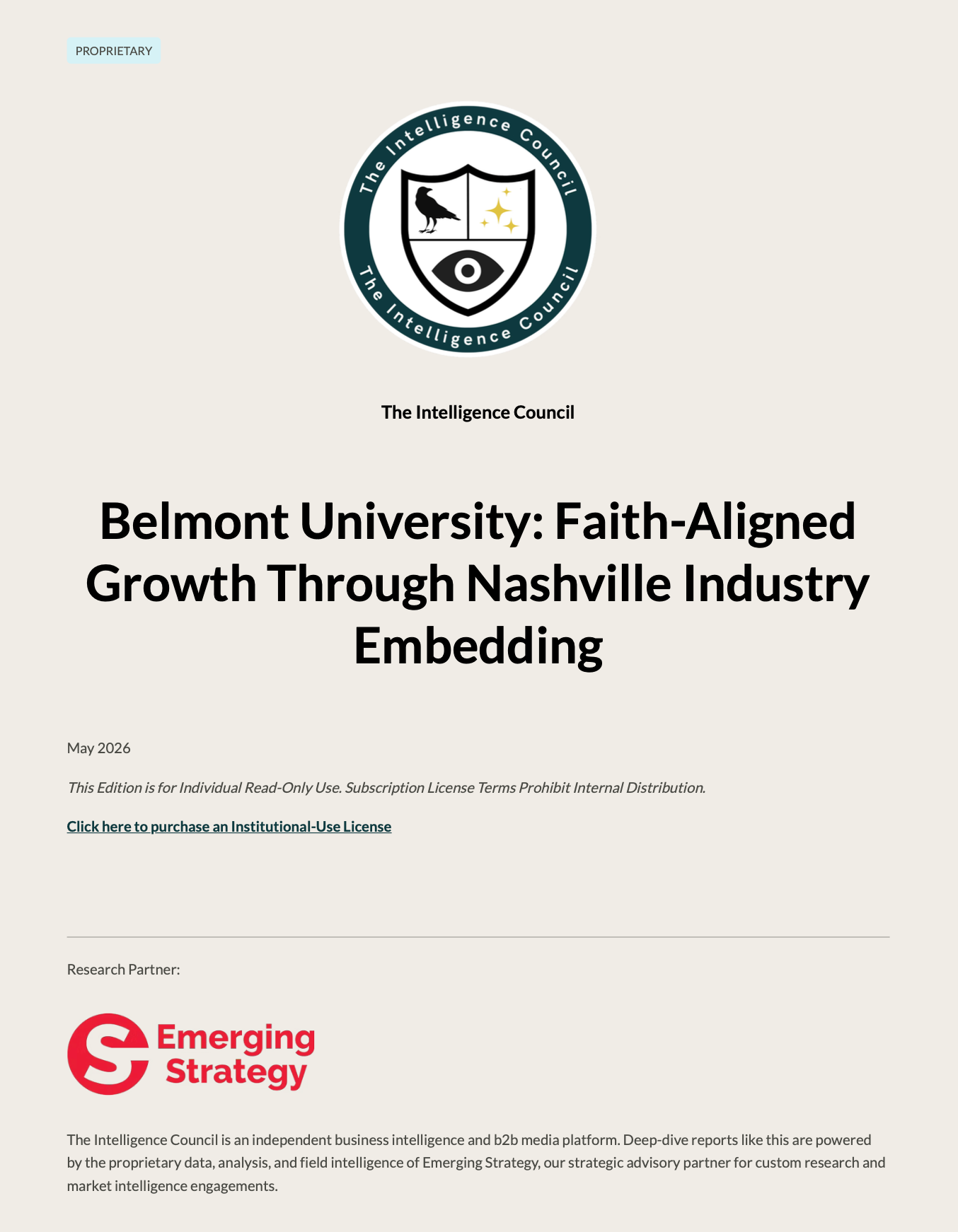 Belmont University: Faith-Aligned Growth Through Nashville Industry Embedding