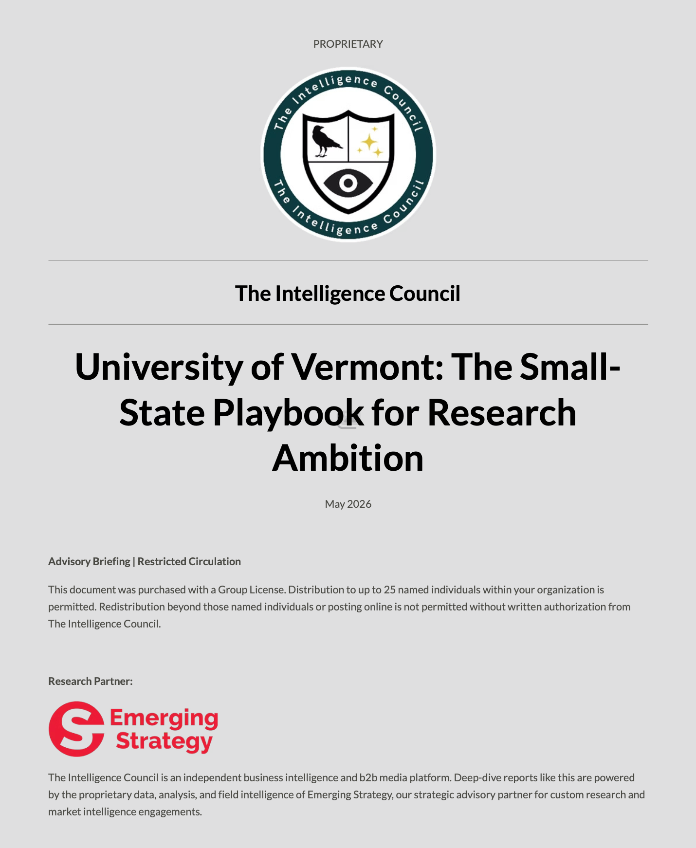 University of Vermont: The Small-State Playbook for Research Ambition (Institution-Use License)
