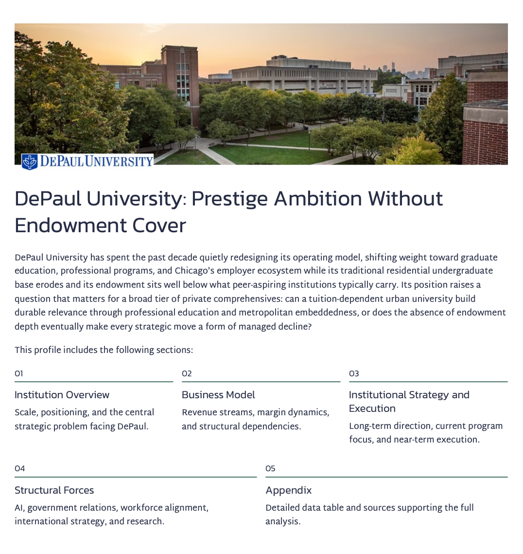 DePaul University: Prestige Ambition Without Endowment Cover
